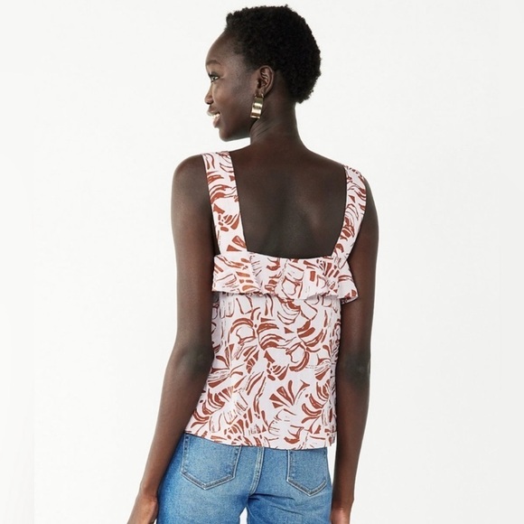 Nine West Ruffle Wide Strap Summer Pink Brown Tank, Size Large - Picture 4 of 10